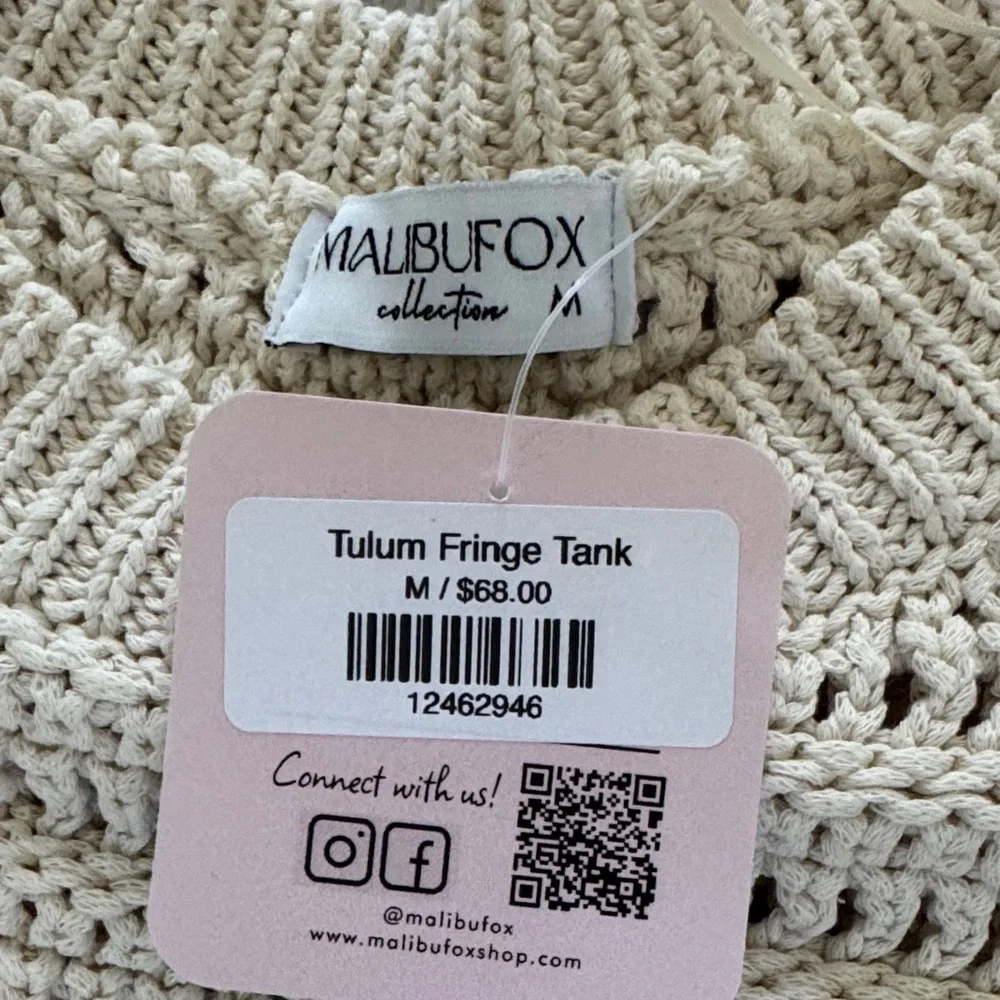 Boutique Cream Crochet Fringe Top Small - Picture 4 of 6
